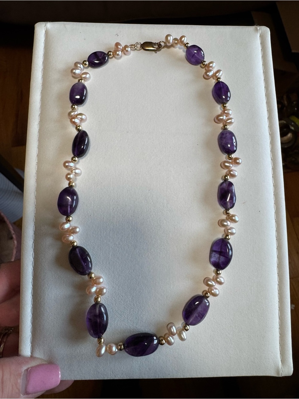 Gold Filled Amethyst & Pearl Ball Bead Necklace